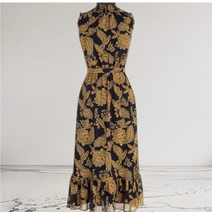J Crew blue gold floral midi sleeveless dress EUC SIZE 4 fully lined